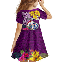 Custom Northern Mariana Islands Christmas Kid Short Sleeve Dress Funny Santa Hug Latte Stone Ylang-ylang and Polynesia Pattern Pink LT03 - Polynesian Pride