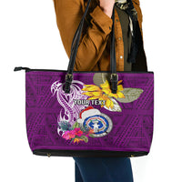 Custom Northern Mariana Islands Christmas Leather Tote Bag Funny Santa Hug Latte Stone Ylang-ylang and Polynesia Pattern Pink LT03 - Polynesian Pride