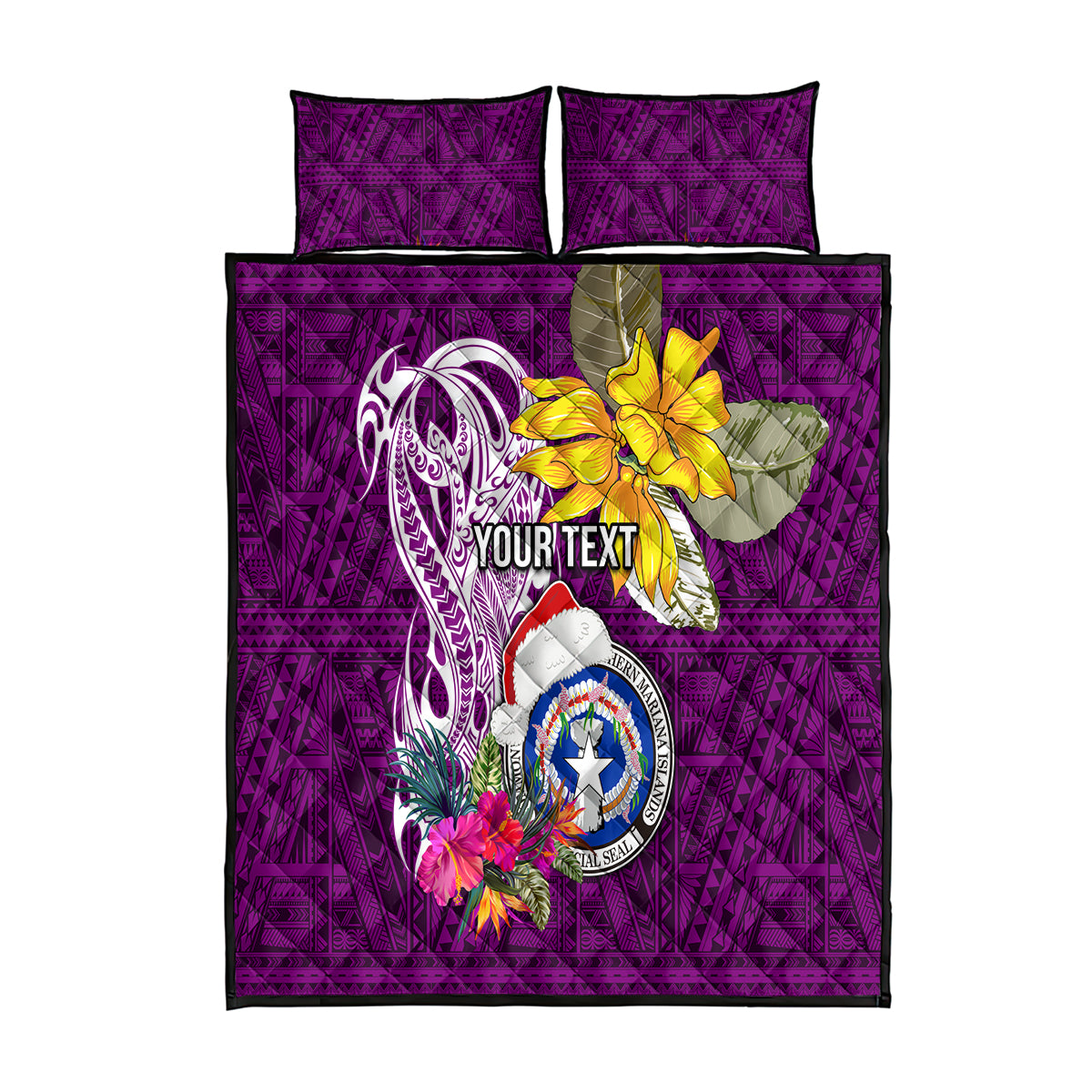 Custom Northern Mariana Islands Christmas Quilt Bed Set Funny Santa Hug Latte Stone Ylang-ylang and Polynesia Pattern Pink LT03 Pink - Polynesian Pride