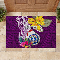 Custom Northern Mariana Islands Christmas Rubber Doormat Funny Santa Hug Latte Stone Ylang-ylang and Polynesia Pattern Pink LT03 - Polynesian Pride