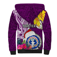 Custom Northern Mariana Islands Christmas Sherpa Hoodie Funny Santa Hug Latte Stone Ylang-ylang and Polynesia Pattern Pink LT03 - Polynesian Pride