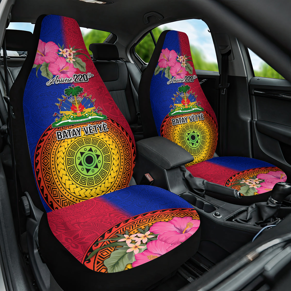 Haiti Car Seat Cover Choeblack Dashiki Style Red Color LT03