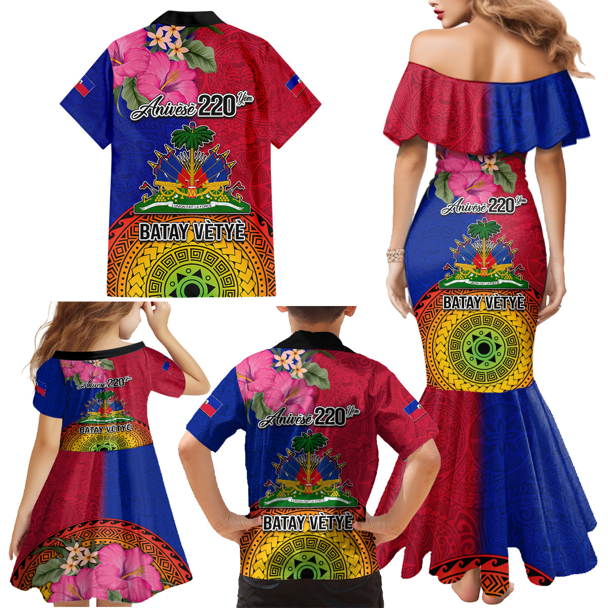 Haiti Battle of Vertieres Family Matching Mermaid Dress and Hawaiian Shirt The Haitian Revolution 220th Anniversary Polynesian Style LT03 - Polynesian Pride