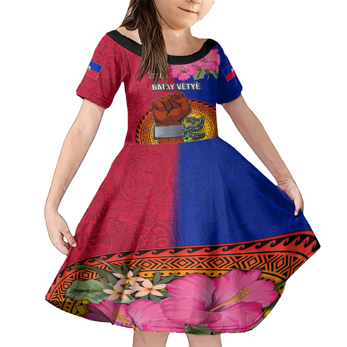 Haiti Battle of Vertieres Family Matching Puletasi Dress and Hawaiian Shirt The Haitian Revolution 220th Anniversary Polynesian Style LT03 Daughter's Dress Red - Polynesian Pride
