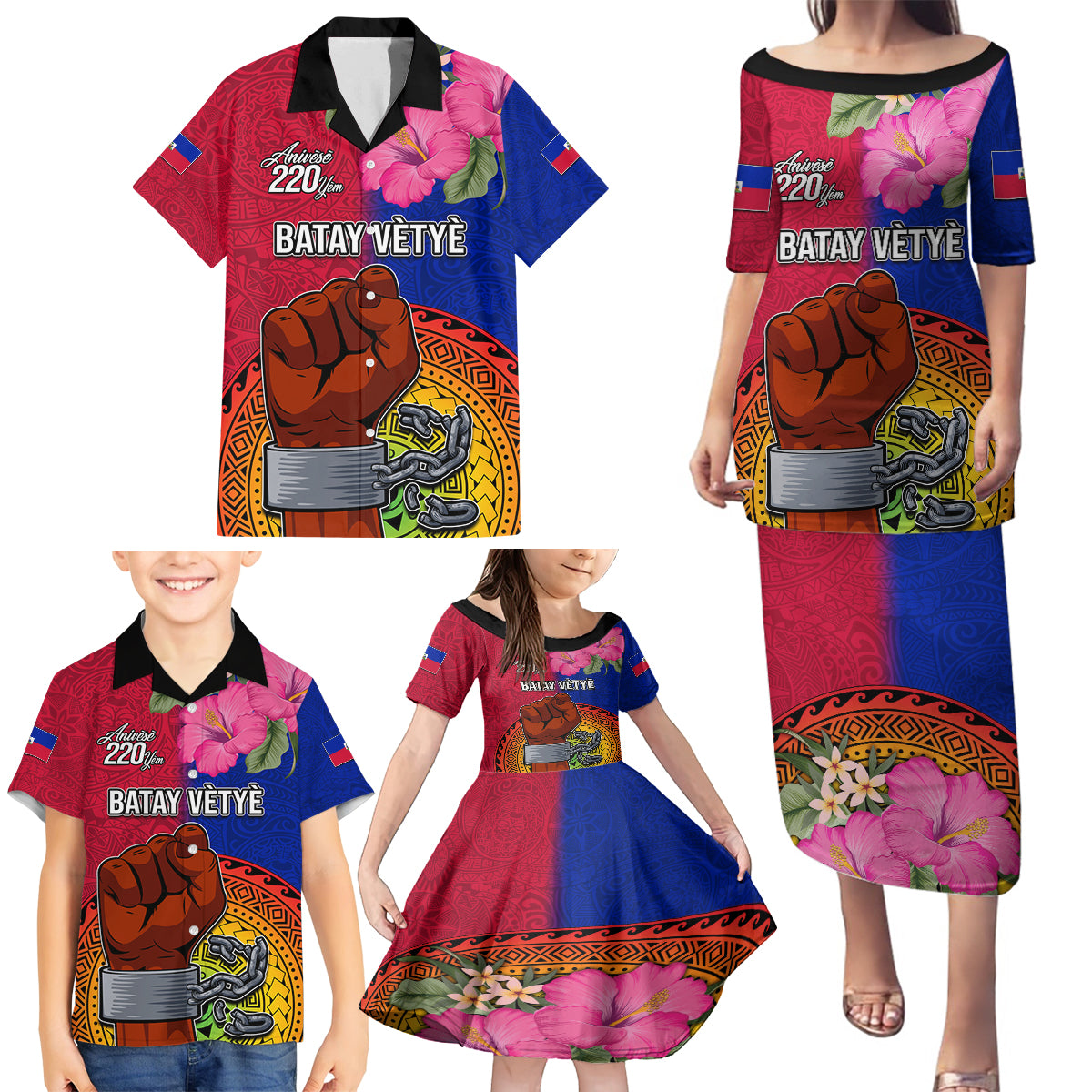 Haiti Battle of Vertieres Family Matching Puletasi Dress and Hawaiian Shirt The Haitian Revolution 220th Anniversary Polynesian Style LT03 - Polynesian Pride