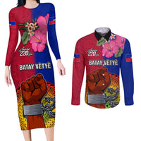 Personalised Haiti Battle of Vertieres Couples Matching Long Sleeve Bodycon Dress and Long Sleeve Button Shirt The Haitian Revolution 220th Anniversary Polynesian Style LT03 Red - Polynesian Pride