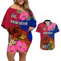Personalised Haiti Battle of Vertieres Couples Matching Off Shoulder Short Dress and Hawaiian Shirt The Haitian Revolution 220th Anniversary Polynesian Style LT03 Red - Polynesian Pride