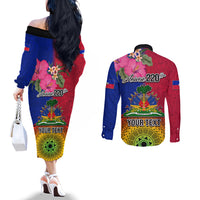 Personalised Haiti Battle of Vertieres Couples Matching Off The Shoulder Long Sleeve Dress and Long Sleeve Button Shirt The Haitian Revolution 220th Anniversary Polynesian Style LT03 - Polynesian Pride