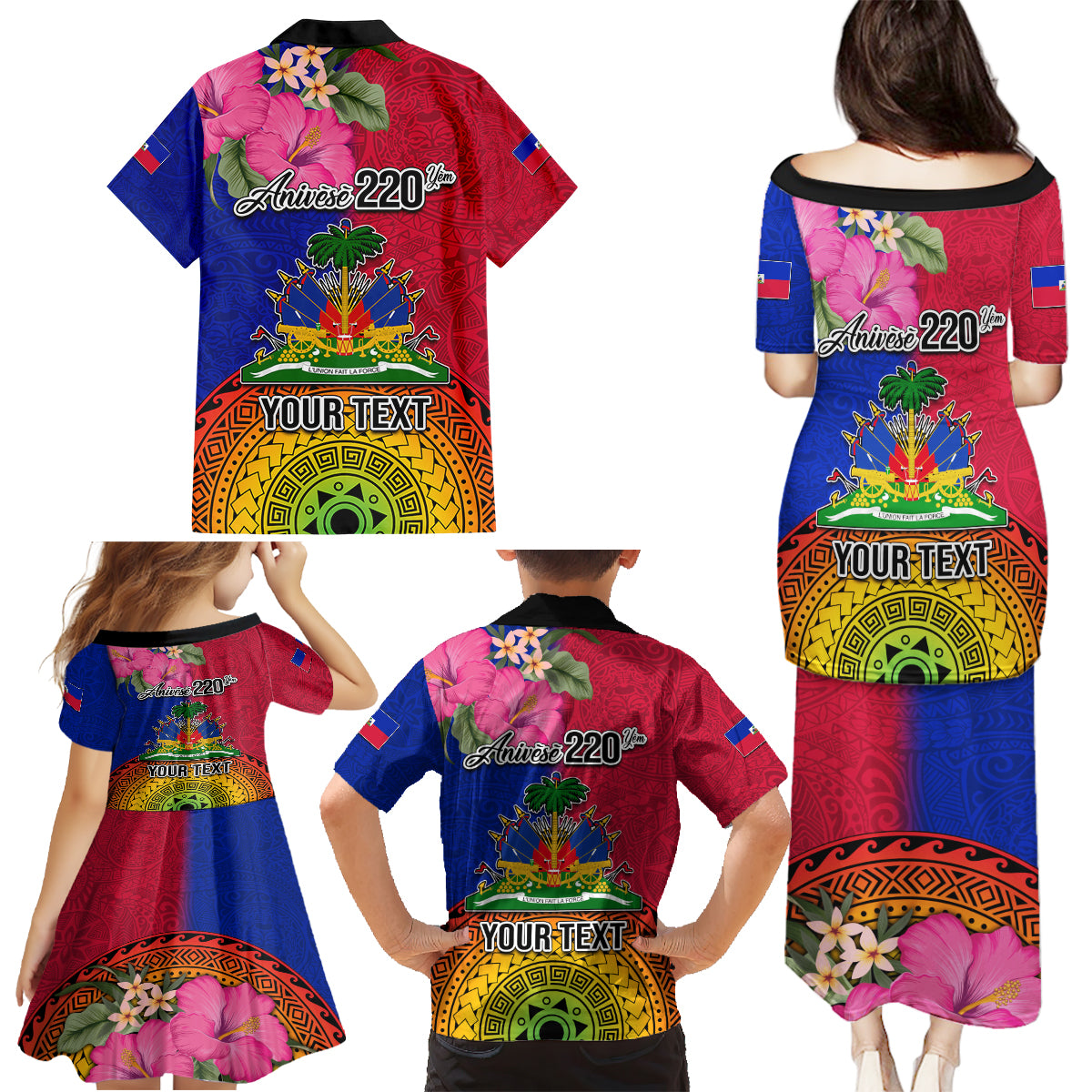 Personalised Haiti Battle of Vertieres Family Matching Puletasi Dress and Hawaiian Shirt The Haitian Revolution 220th Anniversary Polynesian Style LT03 - Polynesian Pride