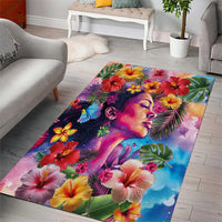 Polynesian Women Area Rug Tropical Plant - Vibrant Surreal Dreamscape Vibe