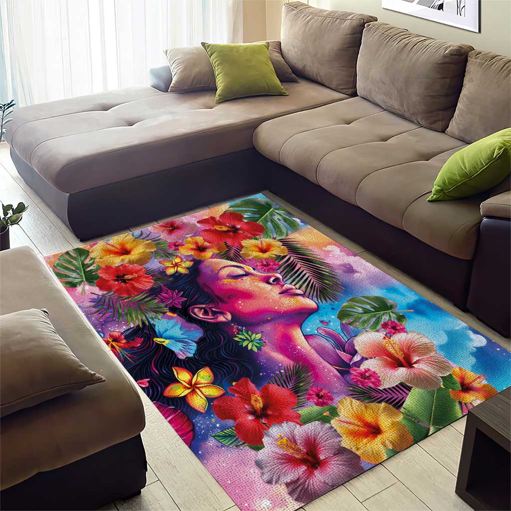 Polynesian Women Area Rug Tropical Plant - Vibrant Surreal Dreamscape Vibe
