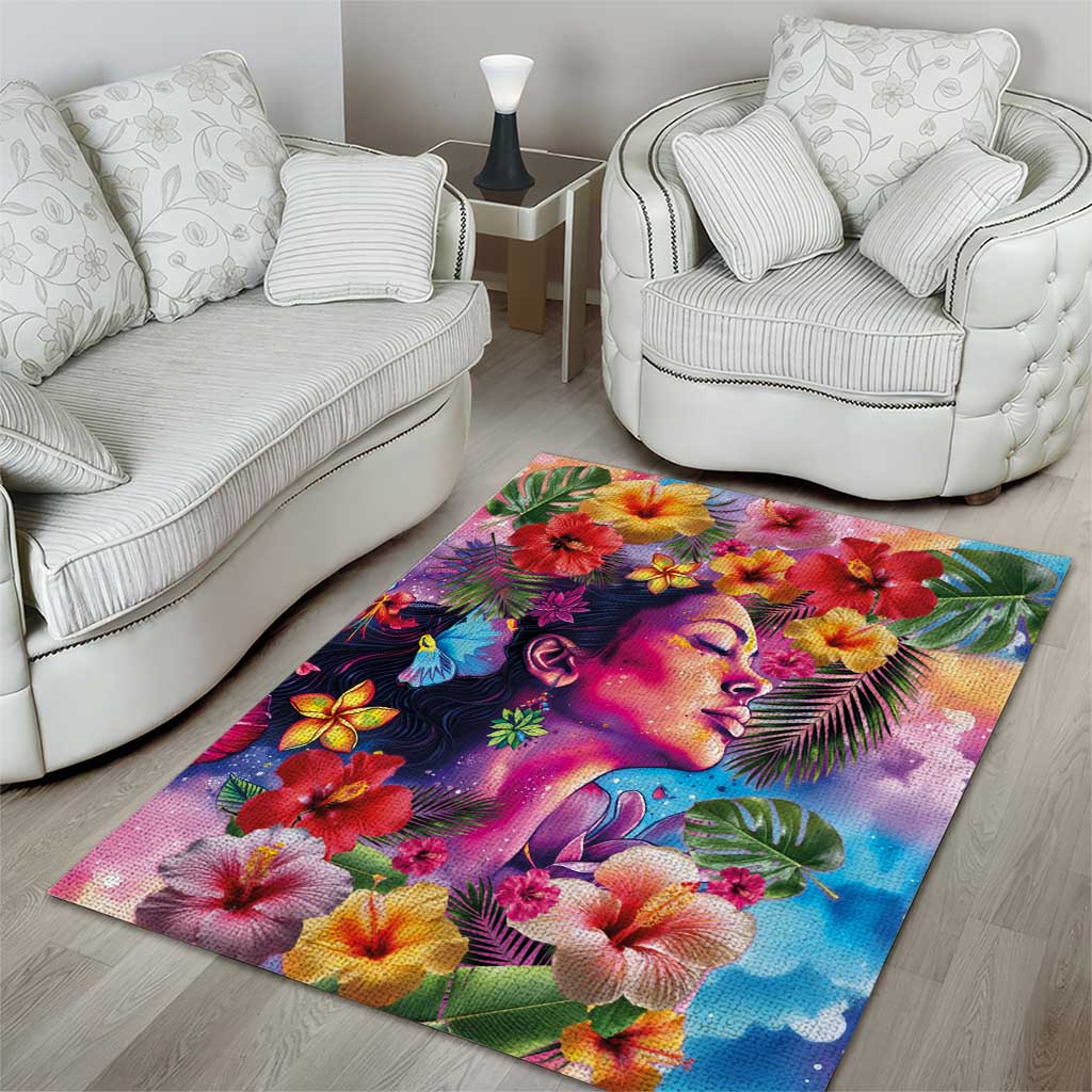 Polynesian Women Area Rug Tropical Plant - Vibrant Surreal Dreamscape Vibe