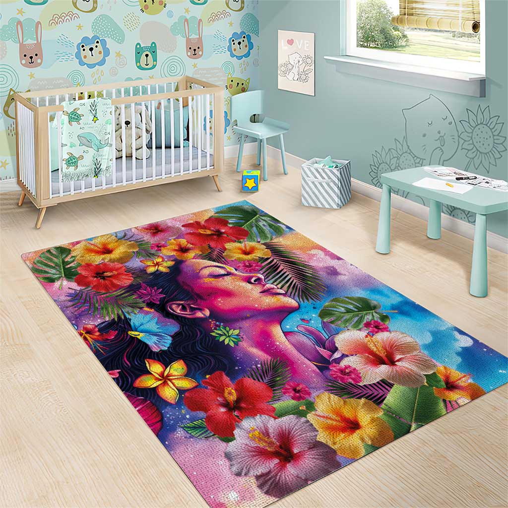Polynesian Women Area Rug Tropical Plant - Vibrant Surreal Dreamscape Vibe