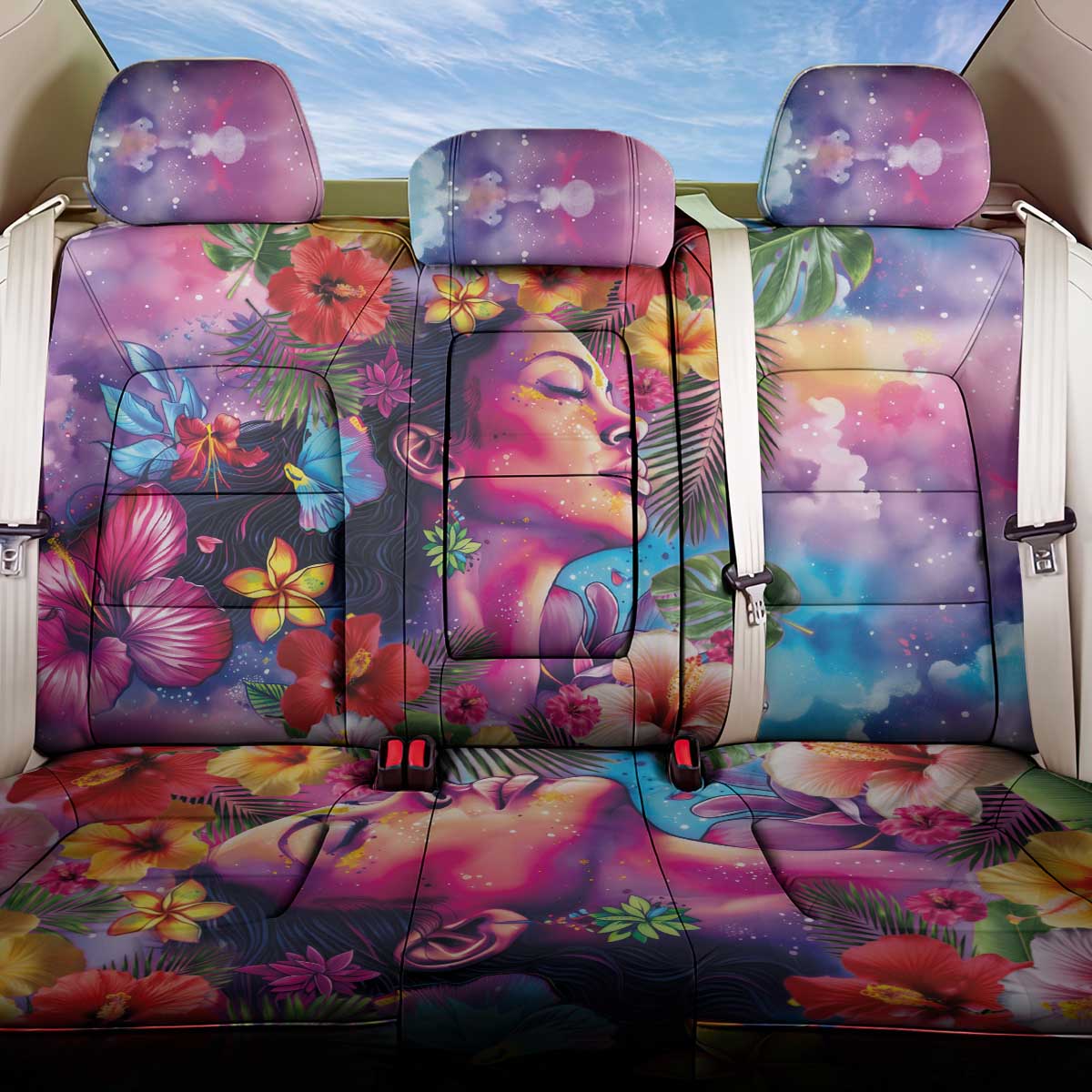 Polynesian Women Back Car Seat Cover Tropical Plant - Vibrant Surreal Dreamscape Vibe