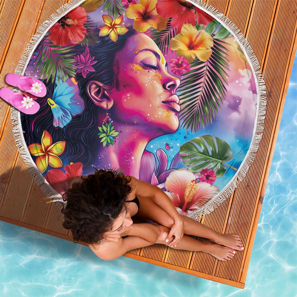 Polynesian Women Beach Blanket Tropical Plant - Vibrant Surreal Dreamscape Vibe