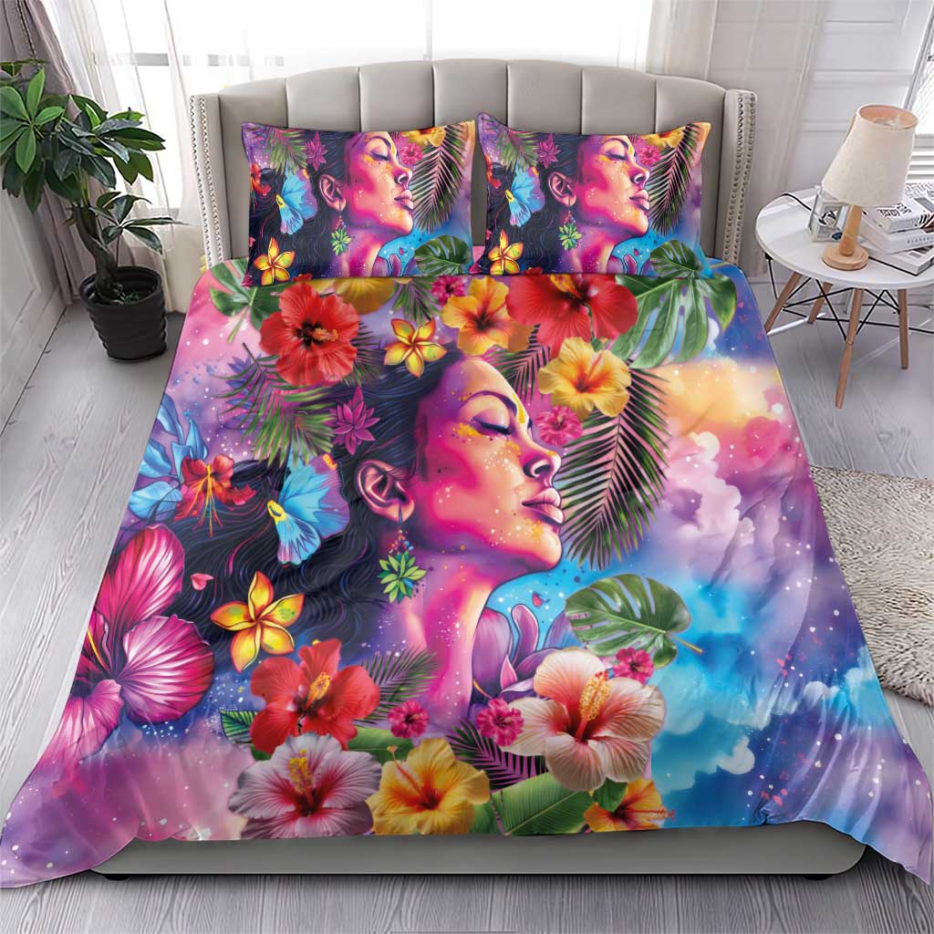 Polynesian Women Bedding Set Tropical Plant - Vibrant Surreal Dreamscape Vibe