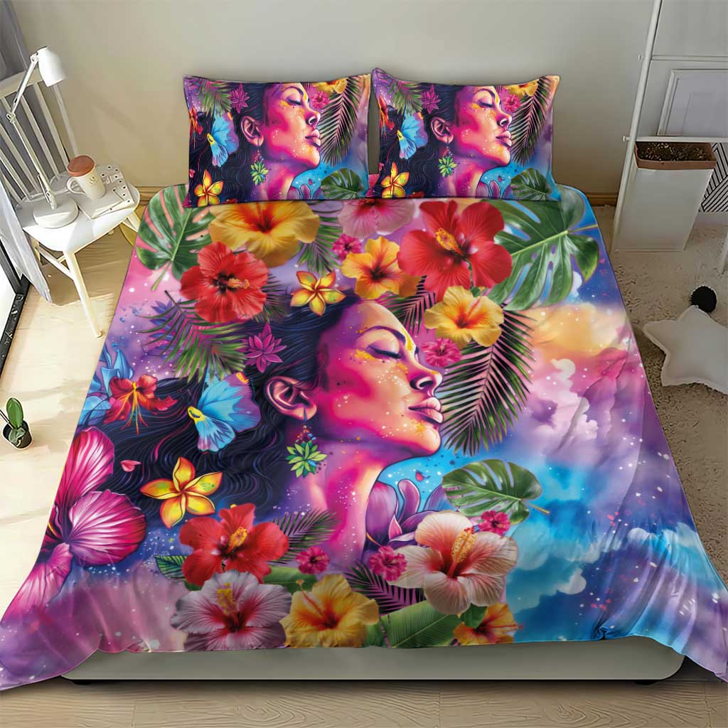 Polynesian Women Bedding Set Tropical Plant - Vibrant Surreal Dreamscape Vibe