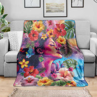 Polynesian Women Blanket Tropical Plant - Vibrant Surreal Dreamscape Vibe