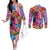 Polynesian Women Couples Matching Off The Shoulder Long Sleeve Dress and Long Sleeve Button Shirt Tropical Plant - Vibrant Surreal Dreamscape Vibe
