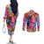 Polynesian Women Couples Matching Off The Shoulder Long Sleeve Dress and Long Sleeve Button Shirt Tropical Plant - Vibrant Surreal Dreamscape Vibe