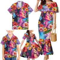 Polynesian Women Family Matching Mermaid Dress and Hawaiian Shirt Tropical Plant - Vibrant Surreal Dreamscape Vibe