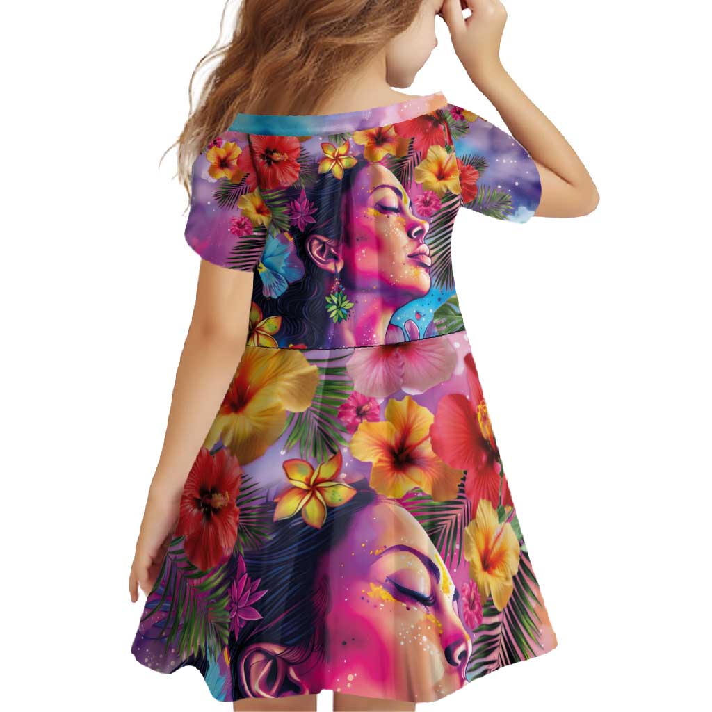 Polynesian Women Family Matching Off Shoulder Maxi Dress and Hawaiian Shirt Tropical Plant - Vibrant Surreal Dreamscape Vibe