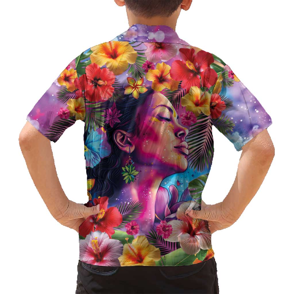 Polynesian Women Family Matching Off Shoulder Short Dress and Hawaiian Shirt Tropical Plant - Vibrant Surreal Dreamscape Vibe
