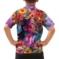 Polynesian Women Family Matching Off Shoulder Short Dress and Hawaiian Shirt Tropical Plant - Vibrant Surreal Dreamscape Vibe