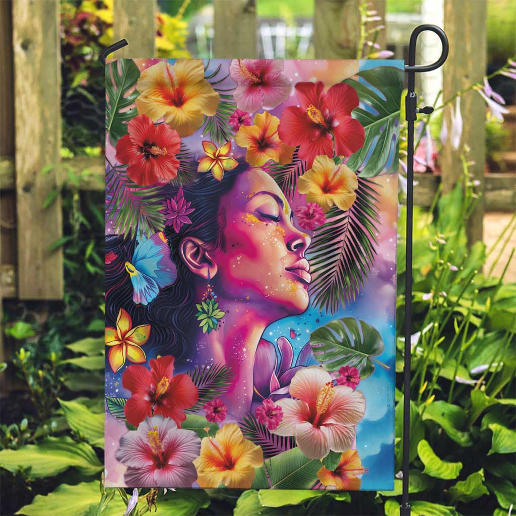 Polynesian Women Garden Flag Tropical Plant - Vibrant Surreal Dreamscape Vibe LT03 Garden Flag Pink-Purple - Polynesian Pride