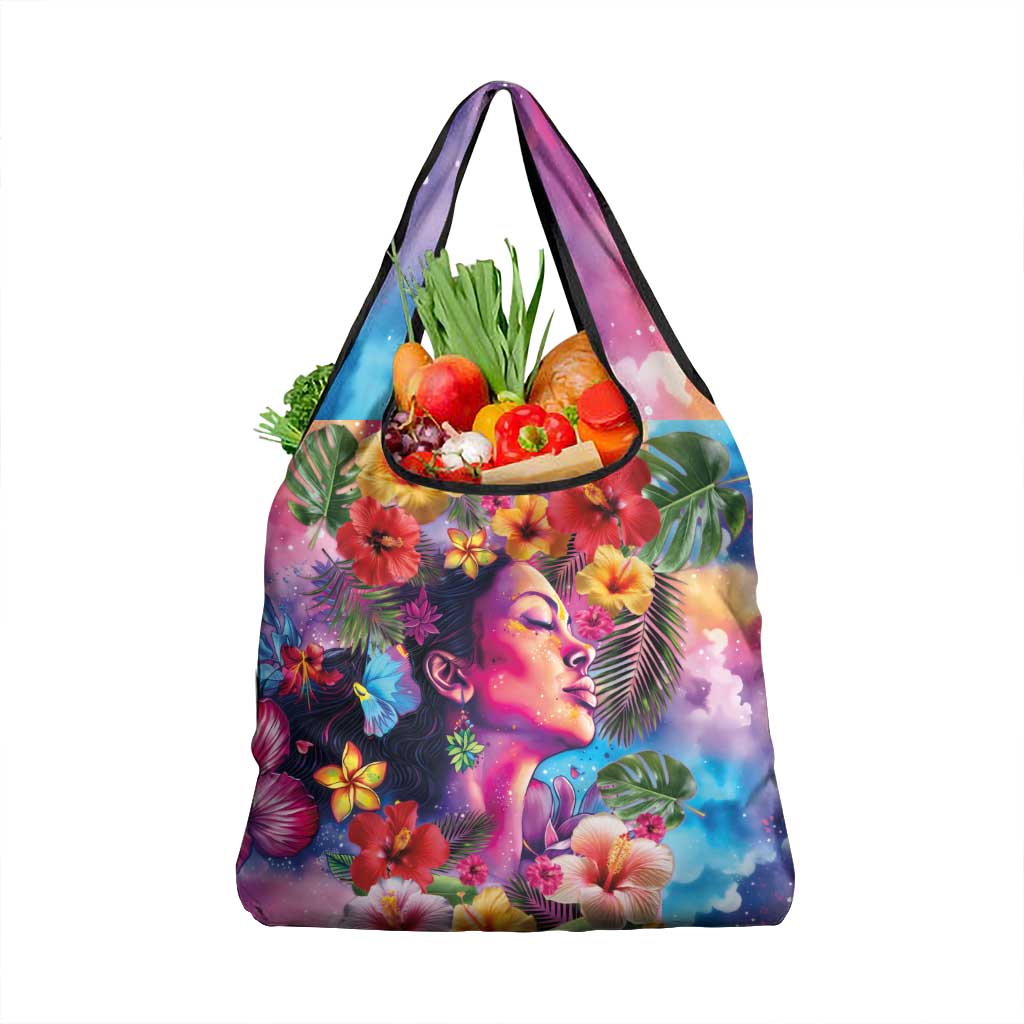 Polynesian Women Grocery Bag Tropical Plant - Vibrant Surreal Dreamscape Vibe