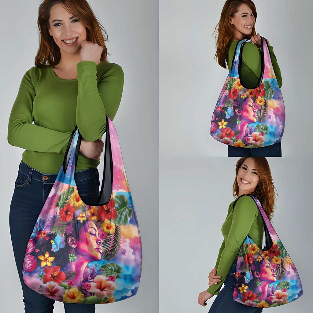 Polynesian Women Grocery Bag Tropical Plant - Vibrant Surreal Dreamscape Vibe