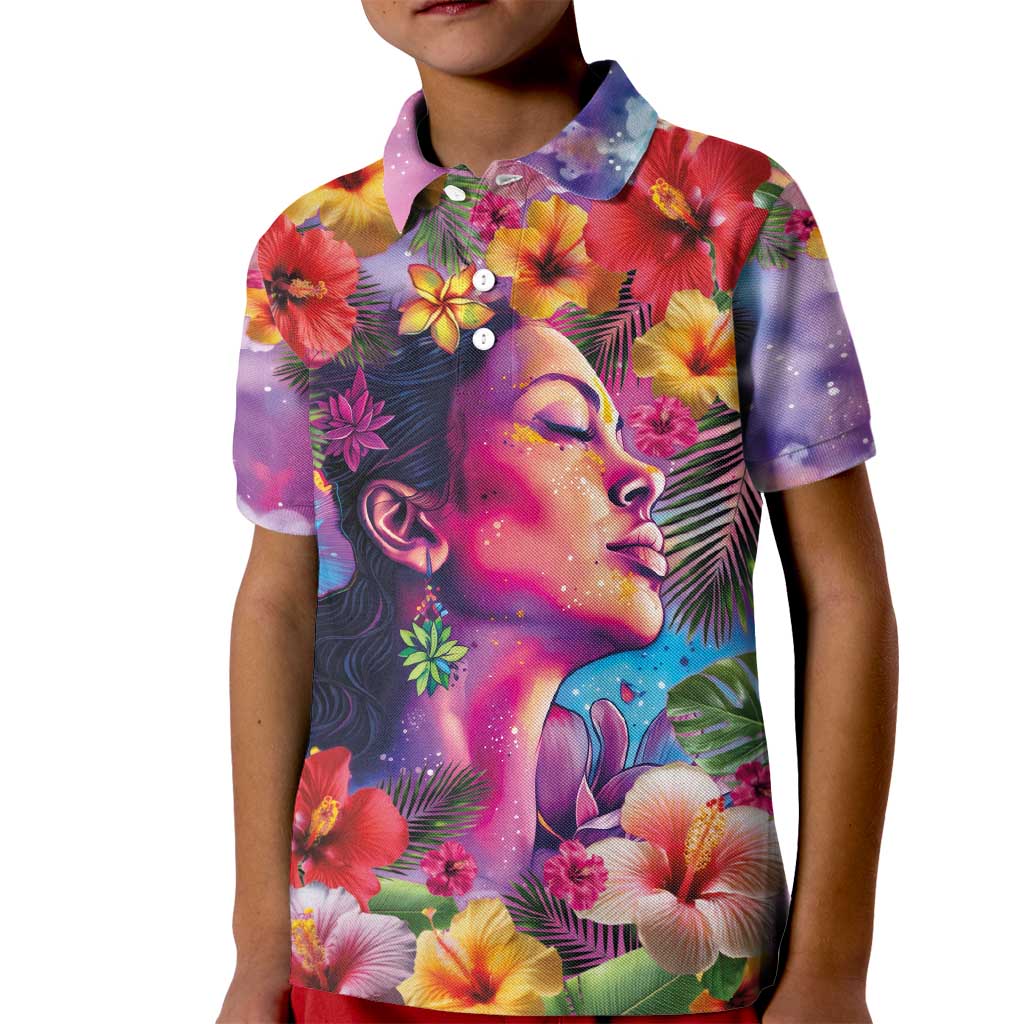 Polynesian Women Kid Polo Shirt Tropical Plant - Vibrant Surreal Dreamscape Vibe LT03 Kid Pink-Purple - Polynesian Pride