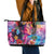 Polynesian Women Leather Tote Bag Tropical Plant - Vibrant Surreal Dreamscape Vibe
