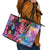 Polynesian Women Leather Tote Bag Tropical Plant - Vibrant Surreal Dreamscape Vibe