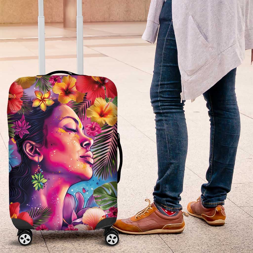 Polynesian Women Luggage Cover Tropical Plant - Vibrant Surreal Dreamscape Vibe LT03 Pink-Purple - Polynesian Pride