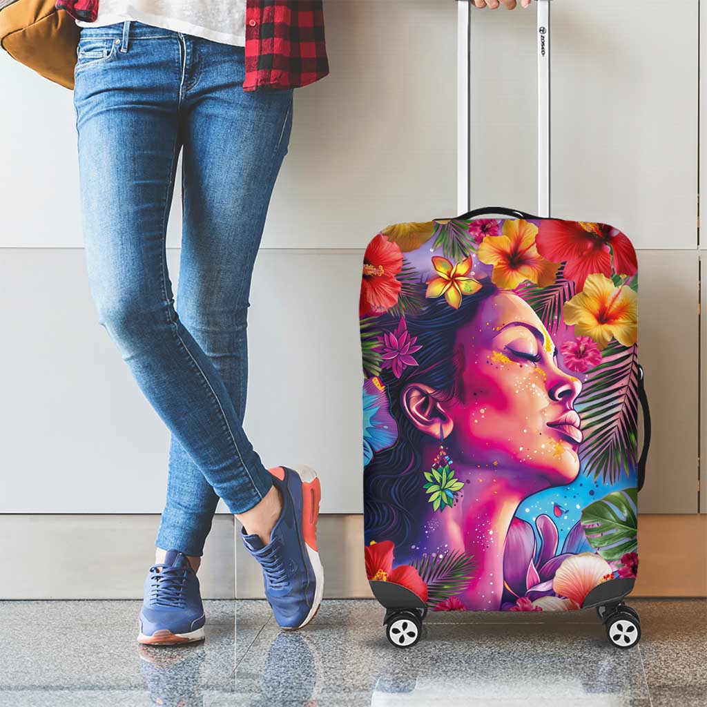 Polynesian Women Luggage Cover Tropical Plant - Vibrant Surreal Dreamscape Vibe