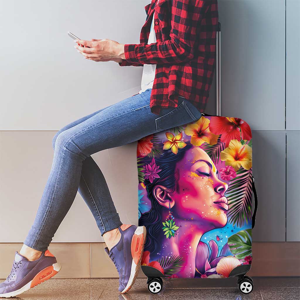 Polynesian Women Luggage Cover Tropical Plant - Vibrant Surreal Dreamscape Vibe