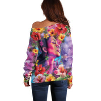 Polynesian Women Off Shoulder Sweater Tropical Plant - Vibrant Surreal Dreamscape Vibe