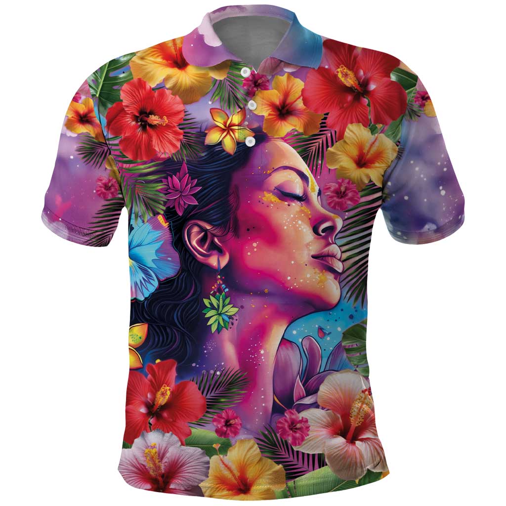 Polynesian Women Polo Shirt Tropical Plant - Vibrant Surreal Dreamscape Vibe