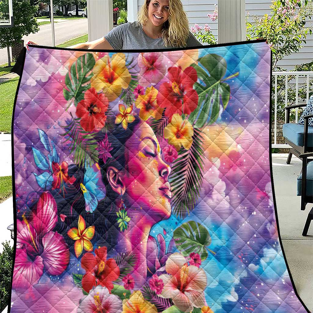 Polynesian Women Quilt Tropical Plant - Vibrant Surreal Dreamscape Vibe LT03 Pink-Purple - Polynesian Pride