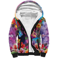 Polynesian Women Sherpa Hoodie Tropical Plant - Vibrant Surreal Dreamscape Vibe