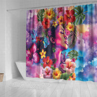 Polynesian Women Shower Curtain Tropical Plant - Vibrant Surreal Dreamscape Vibe LT03 - Polynesian Pride