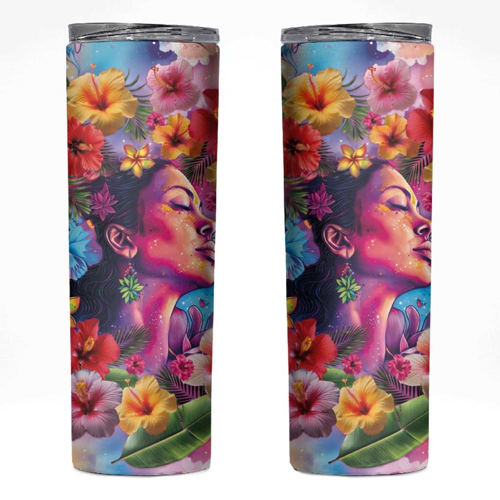 Polynesian Women Skinny Tumbler Tropical Plant - Vibrant Surreal Dreamscape Vibe