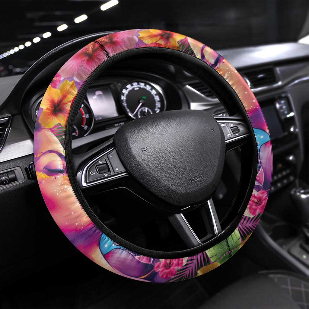 Polynesian Women Steering Wheel Cover Tropical Plant - Vibrant Surreal Dreamscape Vibe LT03 Universal Fit Pink-Purple - Polynesian Pride