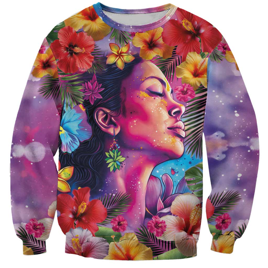 Polynesian Women Sweatshirt Tropical Plant - Vibrant Surreal Dreamscape Vibe LT03 Unisex Pink-Purple - Polynesian Pride