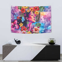 Polynesian Women Tapestry Tropical Plant - Vibrant Surreal Dreamscape Vibe