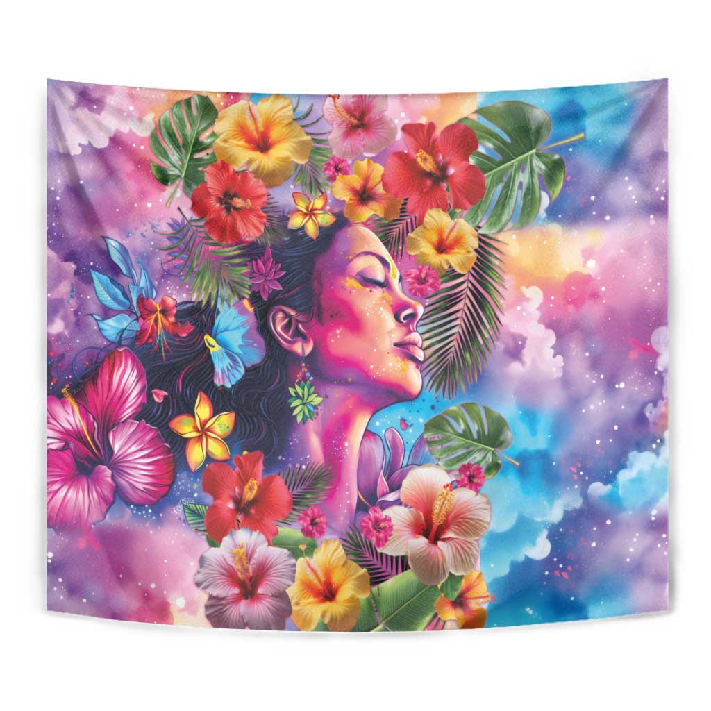 Polynesian Women Tapestry Tropical Plant - Vibrant Surreal Dreamscape Vibe