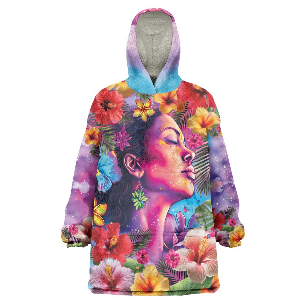 Polynesian Women Wearable Blanket Hoodie Tropical Plant - Vibrant Surreal Dreamscape Vibe LT03 One Size Pink-Purple - Polynesian Pride