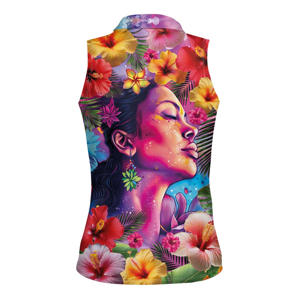 Polynesian Women Women Sleeveless Polo Shirt Tropical Plant - Vibrant Surreal Dreamscape Vibe