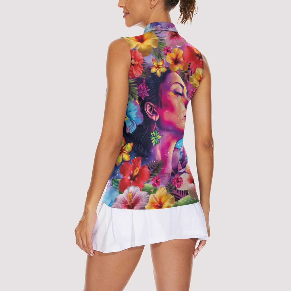 Polynesian Women Women Sleeveless Polo Shirt Tropical Plant - Vibrant Surreal Dreamscape Vibe